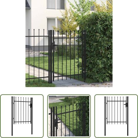vidaXL Stahl - Zauntor Boxtel Einzeltür mit Dornenaufsatz Stahl 1 x 1,2 m Schwarz (1/5)