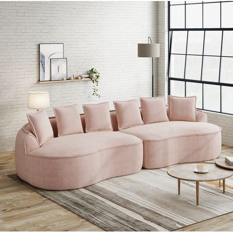 Sofas gerade - Modulares 4-Sitzer Sofa mit Kissen, tiefer Sitzfläche, ohne Montage, in Chenille rosa (1/5)
