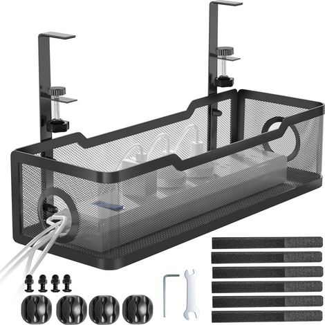 Soporte para cables debajo del escritorio, bandeja para gestión de cables debajo del escritorio, organizador de cables debajo del escritorio, caja de gestión de cables para oficina en casa (negro)
