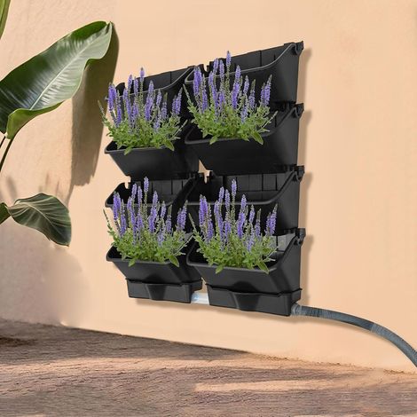 Pot de fleurs mural vertical, à suspendre, sac de plantation mural, mur de plantes vertical pour extérieur, avec 8 pots, pour jardin, terrasse (1/5)