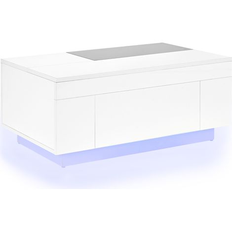 Tavolino da salotto LED nero e bianco in MDF con piano allungabile e cassetto nascosto (1/5)