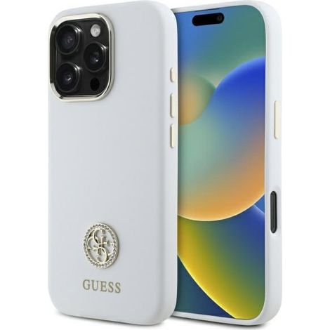 Guess GUHCP16LM4DGPH iPhone 16 Pro 6,3 Zoll weiß/weiß Hartschalen-Silikonhülle mit Logo und Strasssteinen 4G (1/5)