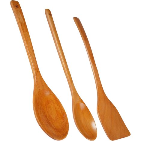 Cuillère en Bois, Spatule Bois Cuisine, Cuillères à Mélange, Lavable Au Lave-vaisselle Ustensiles Manche Convient pour Cuisiner, Remuer et Servir La Soupe (1/5)