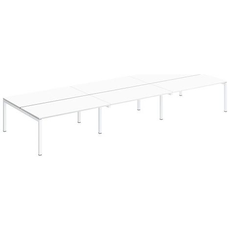 Pôle 6 bureaux droits Teamline L 480 cm - plateaux blanc piètement métal blanc arche - Maxiburo