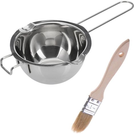 1 bol à fondre pour bain-marie Ø 11 cm + 1 pinceau à gâteau 18,5 cm Acier inoxydable/Bois Argenté/marron clair 314922E6 (1/5)