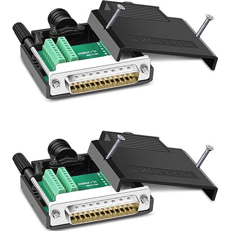 Connecteur DB25 Mâle - Lot de 2 - Sans Soudure Cuivre - Adaptateur Série RS232 - Pour Câblage Industriel - Noir 60x57x16mm (1/5)