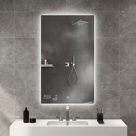 byecold LED Badspiegel Antibeschlag 60x80 cm, Beschlagfreier Badezimmerspiegel mit Touchschalter, Wandspiegel Lichtspiegel mit Datum, Smart Mirror & integrierter Wetterstation, Vertikal (1/5)