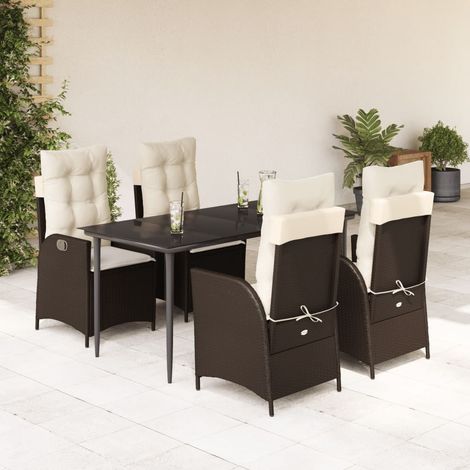 5-tlg. Garten-Essgruppe mit Kissen Braun Poly Rattan (1/5)