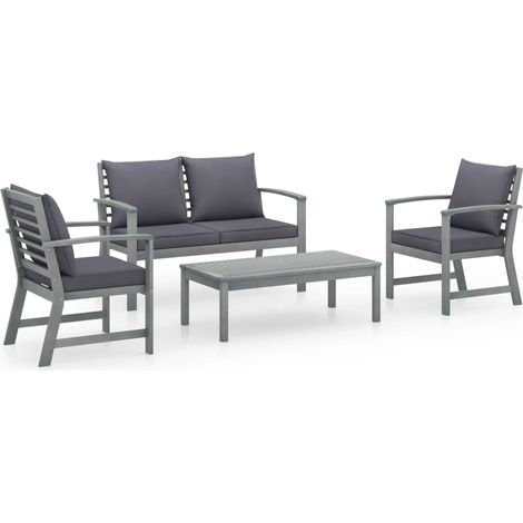 4-tlg. Garten-Lounge-Set mit Auflagen Massivholz Akazie