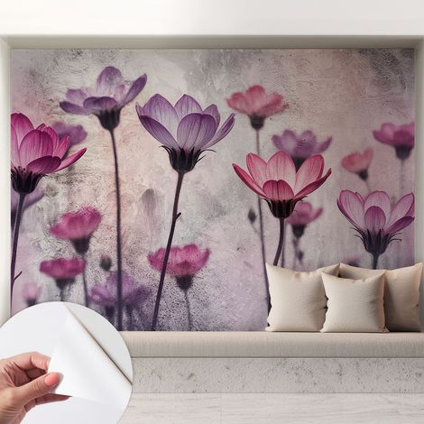 Fototapete Selbstklebend - Wanddekoration - Wandfolie - 3D Tapete Wand - Wohnungsdeko Pastellfarbene Blumen 208x146 cm (1/5)