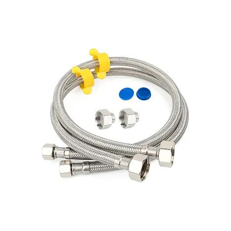 Lot de 2 tuyaux flexibles tressés en acier inoxydable G 1/2" x G 1/2" pour robinet de salle de bain, toilettes, évier de cuisine, 150 cm (1/5)