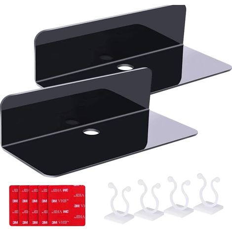 2pcs Etagere Murale Blanc,Etagères Murales sans Percage,Acrylique Etagere Flottante Décoration,Noir (1/5)