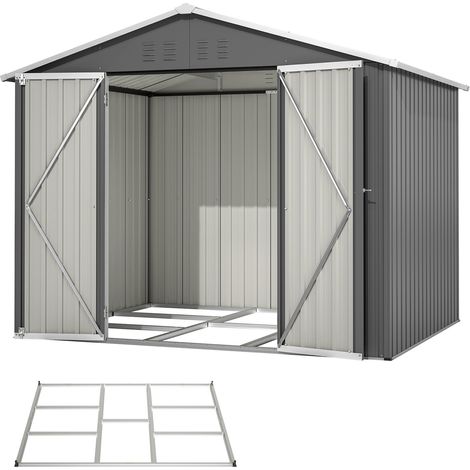 Abri de jardin en métal galvanisé gris 229 x 180 x 192 cm avec porte battante large (1/5)