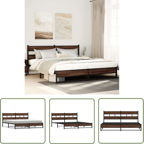 vidaXL Metallbett ohne Matratze Braun Eichen-Optik 180x200 cm (1/5)