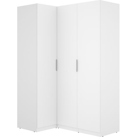 Armoire d'angle placard de rangement à 3 portes battantes, coloris blanc - Hauteur 203,5 x Longueur 142,4 x Profondeur 95 cm (1/4)