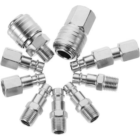 10 pièces Raccords Pneumatiques Inoxydable et Fer Connecteurs pour Compresseur Durable Installation Facile sans Outil Tuyaux Accessoires - (1/5)