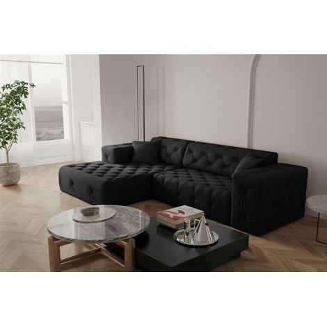 Ecksofa Designersofa CHANTAL in Stoff Opera Velvet Schwarz Ottomane Links (1/5)