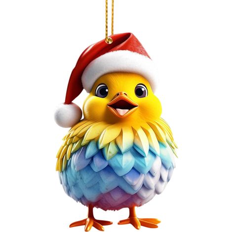Pendentif Coq - Décoration Acrylique en Forme de Poussin avec Chapeau de Père Noël - Pour Arbre de Noël Voiture Fenêtre Mur Intérieur Maison - 1 Pièce (1/5)