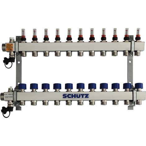 SCHÜTZ Colector tipo Komfort 90-3 para 11 circuitos, acero inoxidable, longitud 620 mm, 3053419