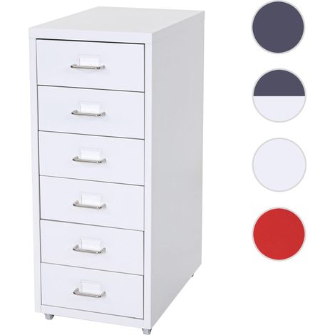 Caisson a roulettes Boston T851, meuble à tiroirs 69x28x41cm 6 tiroirs gris foncé blanc - gris fon