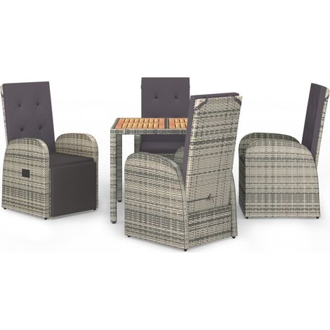 Maison Exclusive - 5-tlg. Garten-Essgruppe mit Kissen Grau Poly R