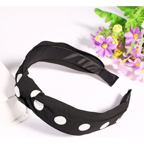 Accessoire de coiffure pour femme : serre-tête rond à nœud croisé et pois (noir) (1/2)