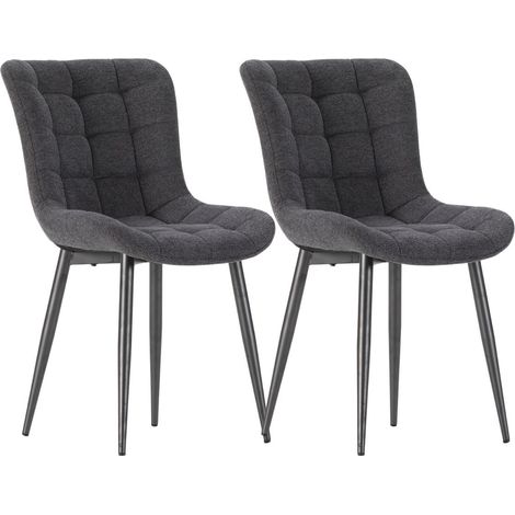 Lot de 2 chaises en tissu maille avec surpiqûres et pieds métal gris foncé - RIBEL (1/5)