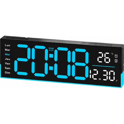 Horloge murale numérique LED rectangulaire boîtier noir affichage bleu 6699 6699 réf 8139 374 g – Livraison gratuite