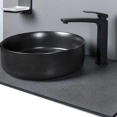Signature Olmec Round Countertop Basin with Unslotted Waste 360mm Wide 0 Tap Hole - Matt Black (1/4)