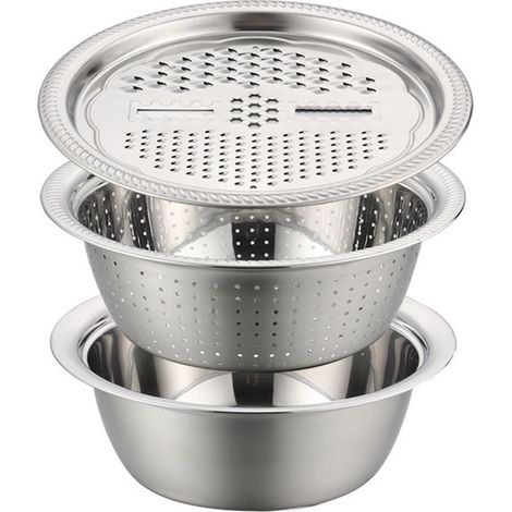 Pond multifunction in stainless steel allemand, pond multifunction in stainless steel improved, set passoire, spinner to salade, fruits, vegetables, riz, basket of washing (1/5)