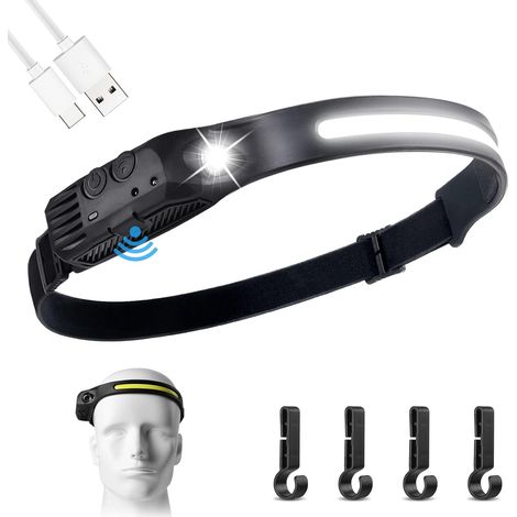 Lampe Frontale Rechargeable, Lampe Frontale LED Rechargeable USB, 600 Lumens IPX4 Étanche Mouvement Lampe, 5 Mode d’Éclairage Détecteur Pour Camping Randonnée (1/5)