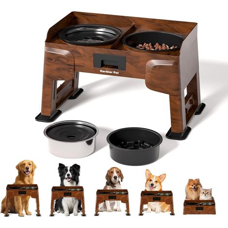Gamelle Surélevée pour Chien de 5 Hauteurs Ajustables, Gamelle Chien Inox Anti Renversement Anti Glouton Avec 2 Bols de 1.6L, Convient Moyens et Grands Chiens (1/5)