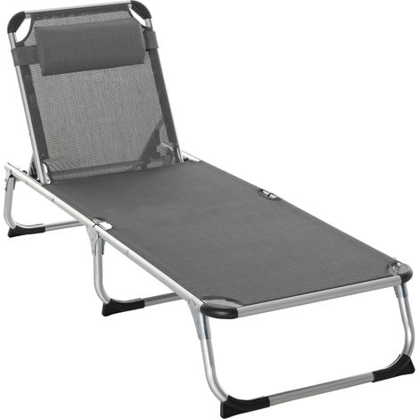 Sdraio Pieghevole con Poggiatesta e Schienale Regolabile in Alluminio 60x165x76cm Grigio