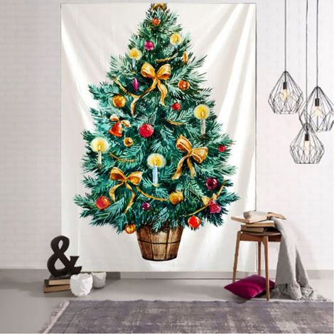 Tapisserie Sapin De Noël - 150 x 100 cm - Tissu Recyclable - Décoration Murale Vintage - 1 Pièce