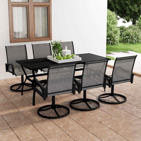 Ensemble repas jardin 7 pièces, table en acier et 6 chaises en textilène, anthracite et gris - PANGIVO (1/5)