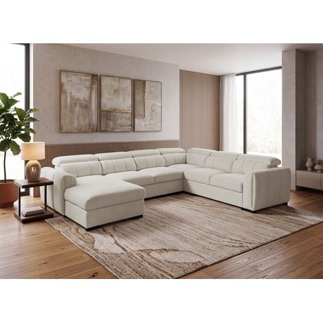 Canapé panoramique convertible avec coffre en tissu bouclette (1/5)