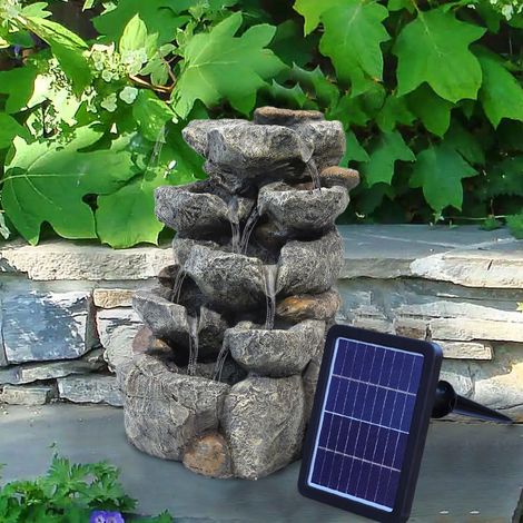Outdoor Solar Powered Natural Slate Garden Water Feature LED Fountain Waterfall (1/5)