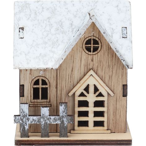 Maison de poupée de Noël lumineuse LED en bois à assembler - Miniature décorative pour fêtes (1/5)