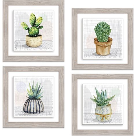 Lupia - Set 4 Quadri in Ceramica Moderna BOTANY con Cornice Shabby Beige, Decorazione Rilievo Vivace, per Soggiorno, Camera, Ufficio, Ideale per Regali, 18x18cm o 29x29cm, Made in Italy 29x29 cm (1/4)