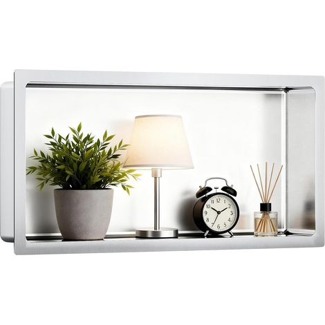 Niche de Douche Encastrable 10x30x61cm, Niche Murale en Acier Inoxydable 304 (3mm) Étanche, Étagère de Salle de Bain Grande Capacité, Design Minimaliste Brillant pour Stockage Shampoing Vaisselle (1/5)