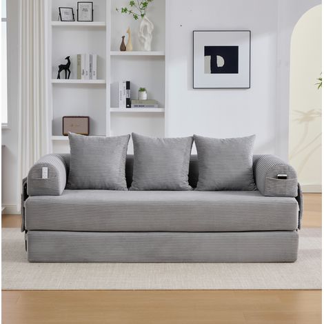 Canapé modulable gris clair avec poche latérale, 3 coussins HAVRYA (1/5)