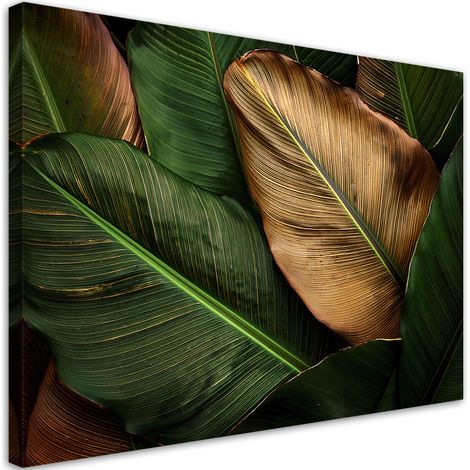 Tableau déco Feuilles or et vertes 90x60 (1/5)