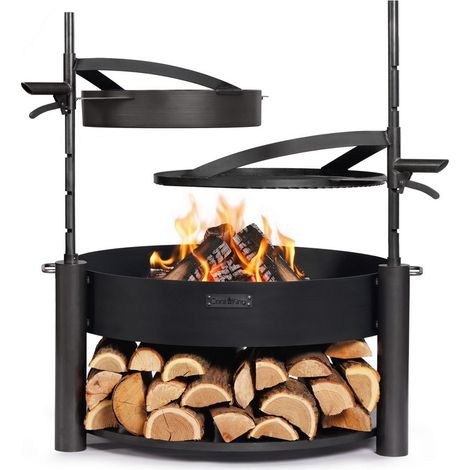 Kit Braciere da giardino multifunzionale "MONTANA X" da 80 cm con griglia da 60 cm, albero aggiuntivo e padella in acciaio naturale da 50 cm (1/2)