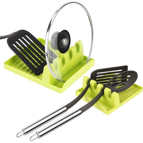 Support Cuillère - Support Utensile Cuisine PP Alimentaire - Résistant à la Chaleur - Avec Fonction Suspension - Pour Table de Cuisinière ou Mur - 2 Pièces (1/5)