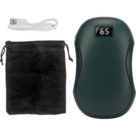 Chauffe-mains électrique rechargeable 6000mAh, batterie externe double face chauffante avec affichage, taille de poche, chauffage d'hiver, vert (1/5)