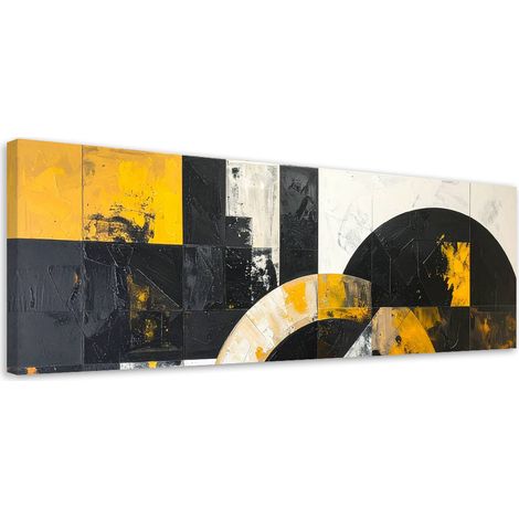 Quadro su tela, Astrattismo cerchi forme nero giallo, 90x30 (1/5)