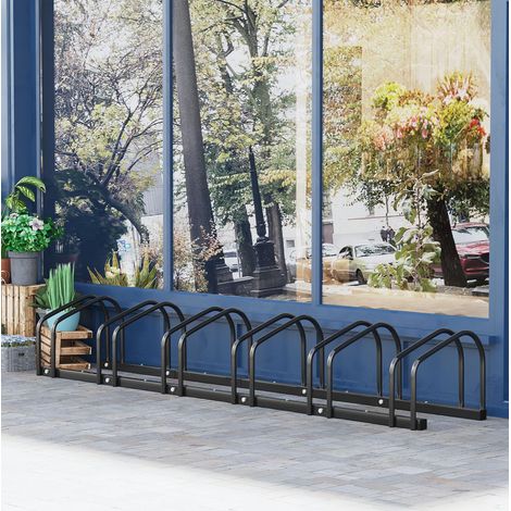 Râtelier à vélos 179x33x27 cm en acier noir, 6 places, mural/sol, gain de place – MEUBLIV (1/5)
