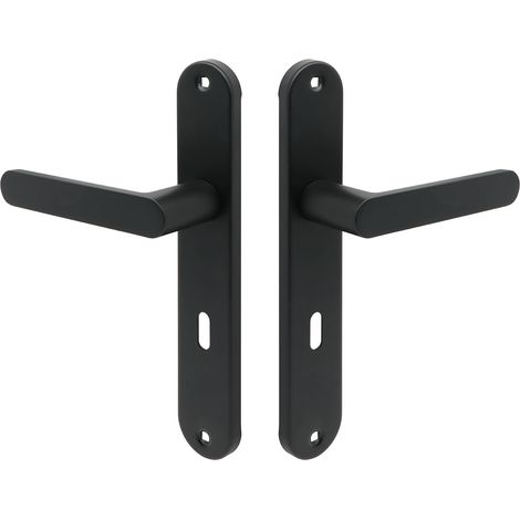Poignée de porte intérieure Kuchinox Malaga - Noir mat - Entraxe 72 mm - Clé - Installation facile (1/2)