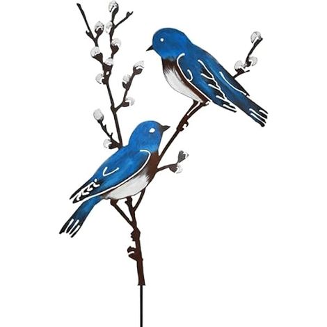 Oiseaux decoratifs Exterieur, Oiseaux Bleus et saules, Décorations d'oiseaux en métal Peint, Décoration Jardin Exterieur