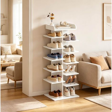 Schuhschrank mit 12 offenen Fächern weiß 40x30x114 cm OKMYHOME (1/5)